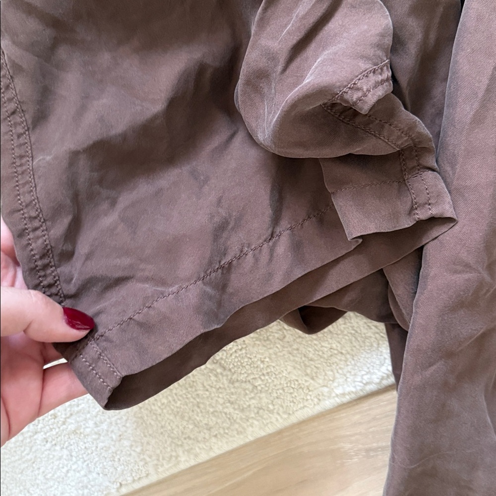 NEW- Unsubscribed 100% Silk Brown Long-Sleeve Jumpsuit - Picture 8 of 12